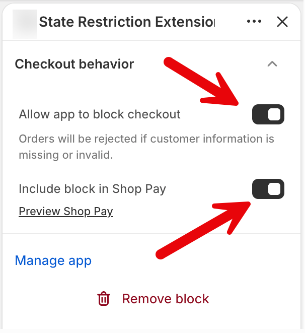 Block settings with both toggles turned on