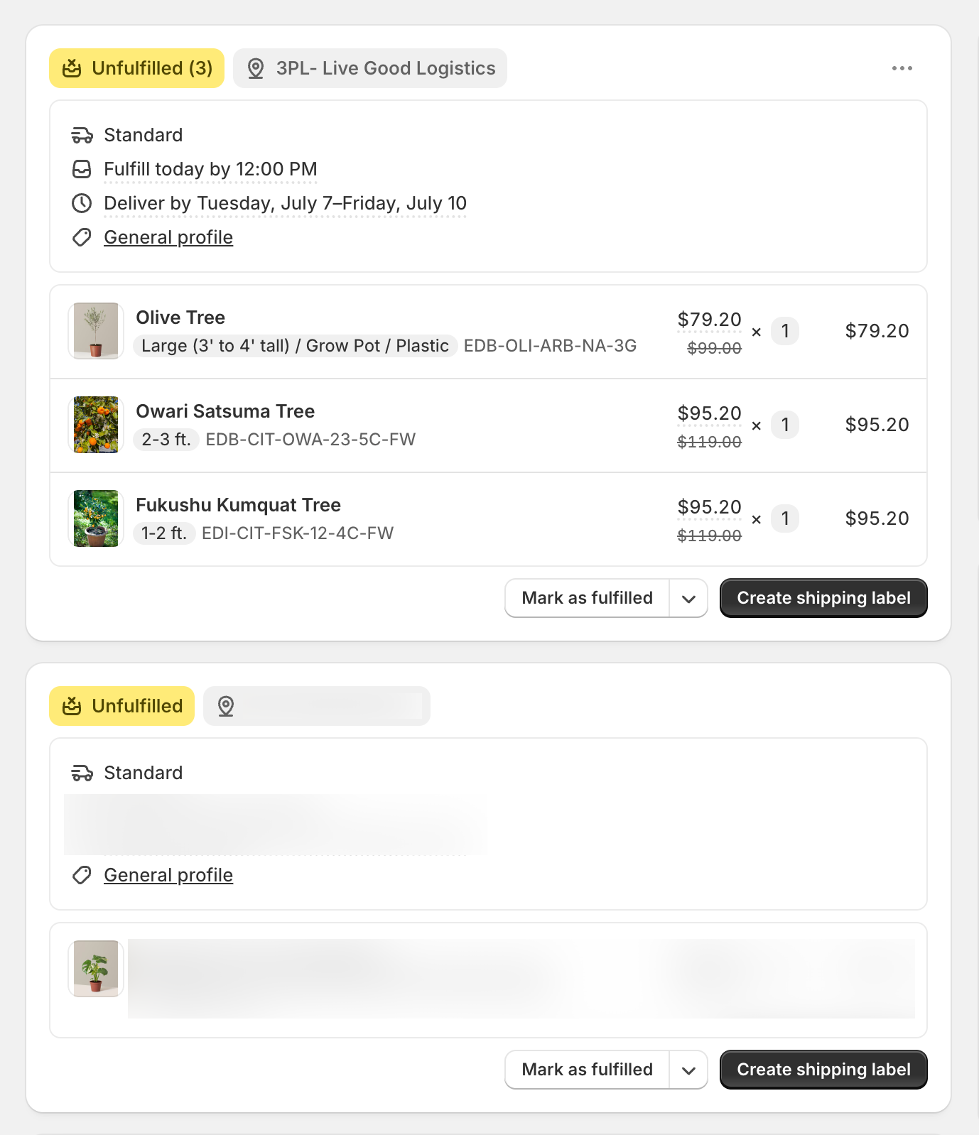 A mixed order where only the LGL Fulfillment items route to us