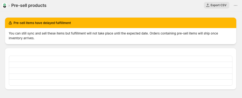The Pre-sell page with date filters and colored arrival badges